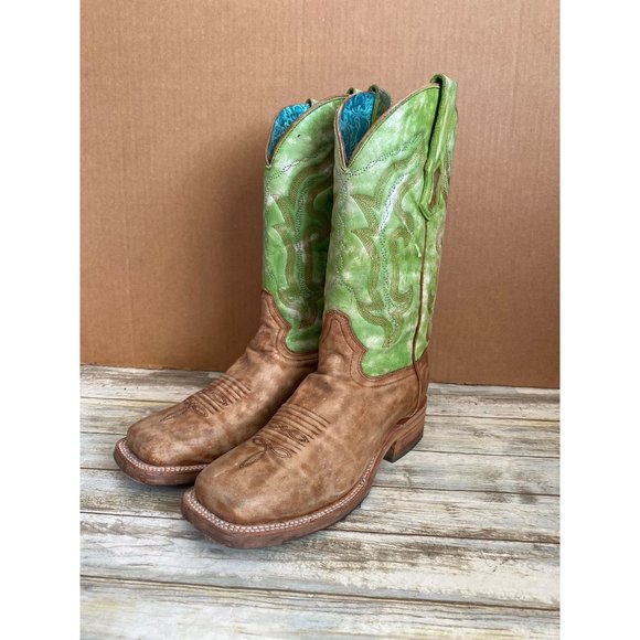 Corral Shoes - Corral Women's Lime Green Square Toe Leather Western Cowboy Boots Sz 7 Pre-owned